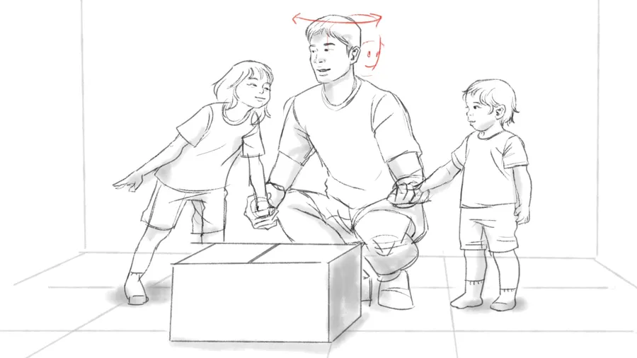 A man and two children hold up baseball bats and cheer.