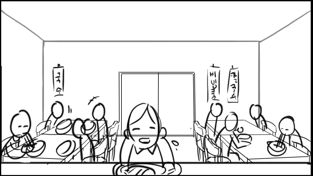 Wide of the restaurant with customers at tables.