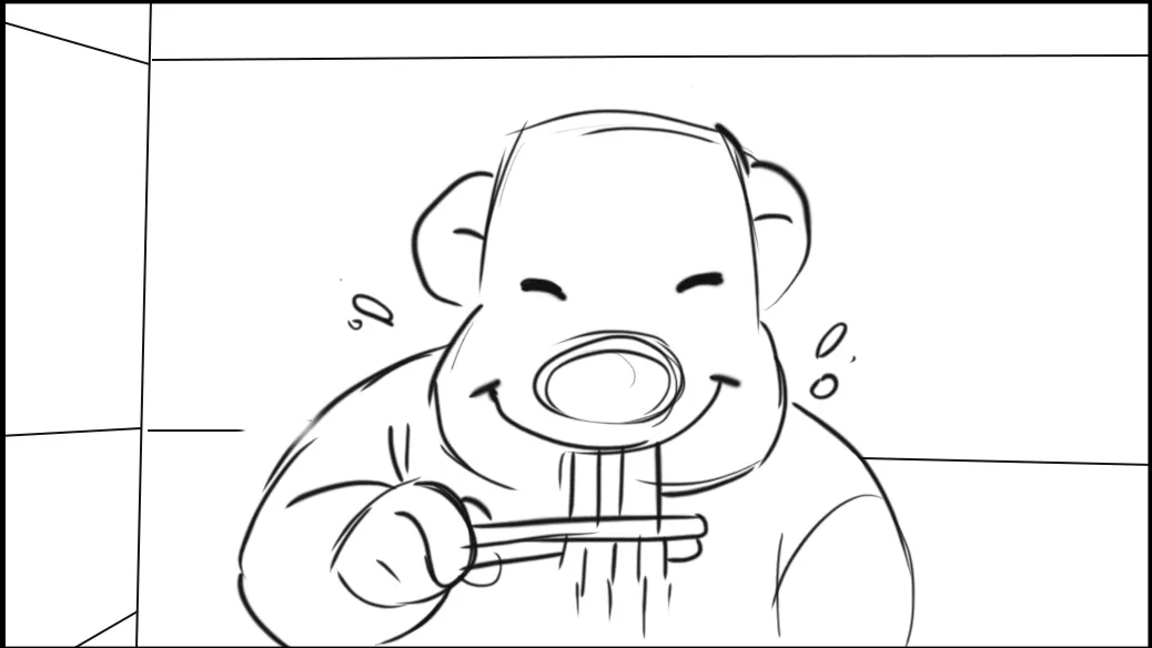 A customer slurps noodles, eyes closed.