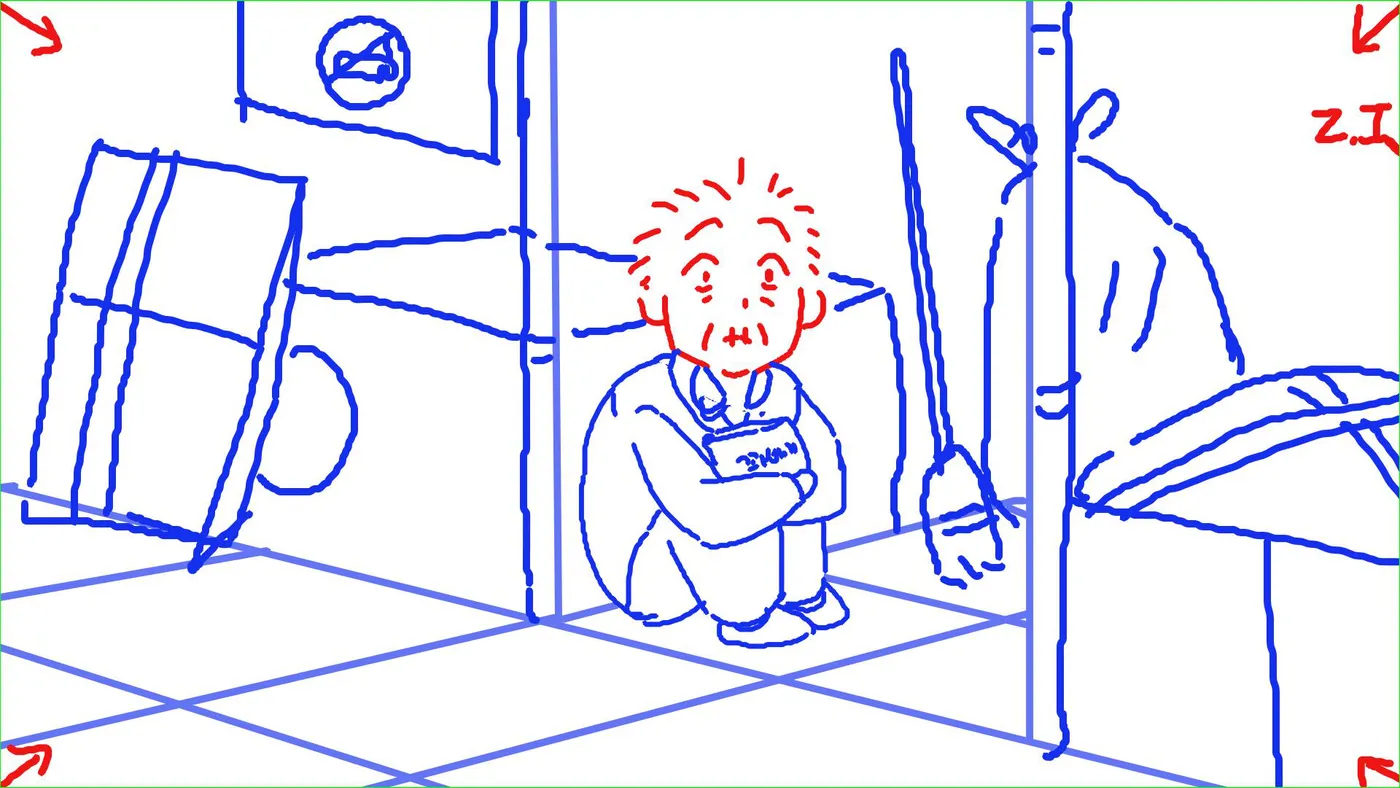 Closer: an old woman crouched, hugging a paper bag. Z.I.