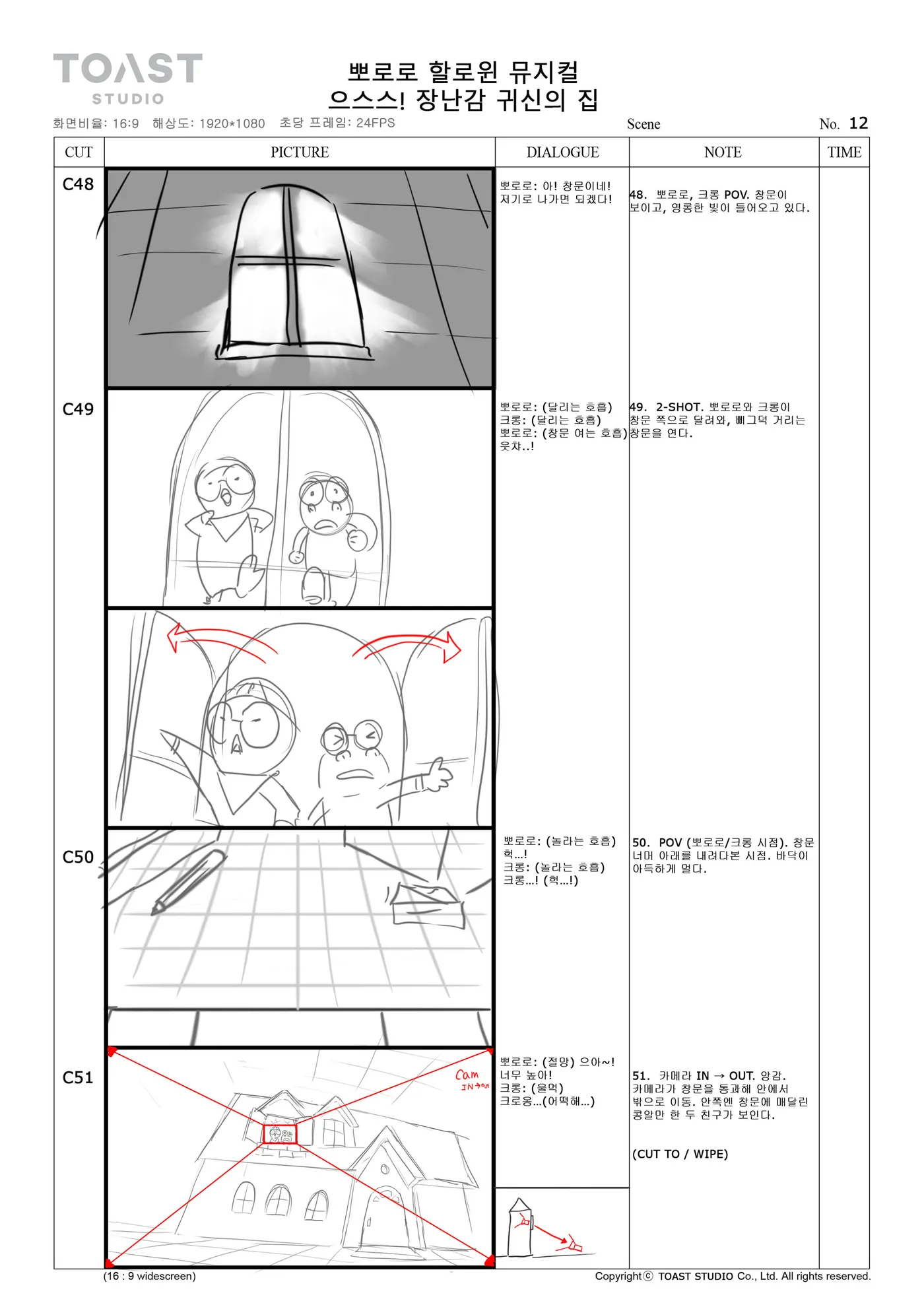 Board page: a backlit doorway and two characters pointing into the dark.