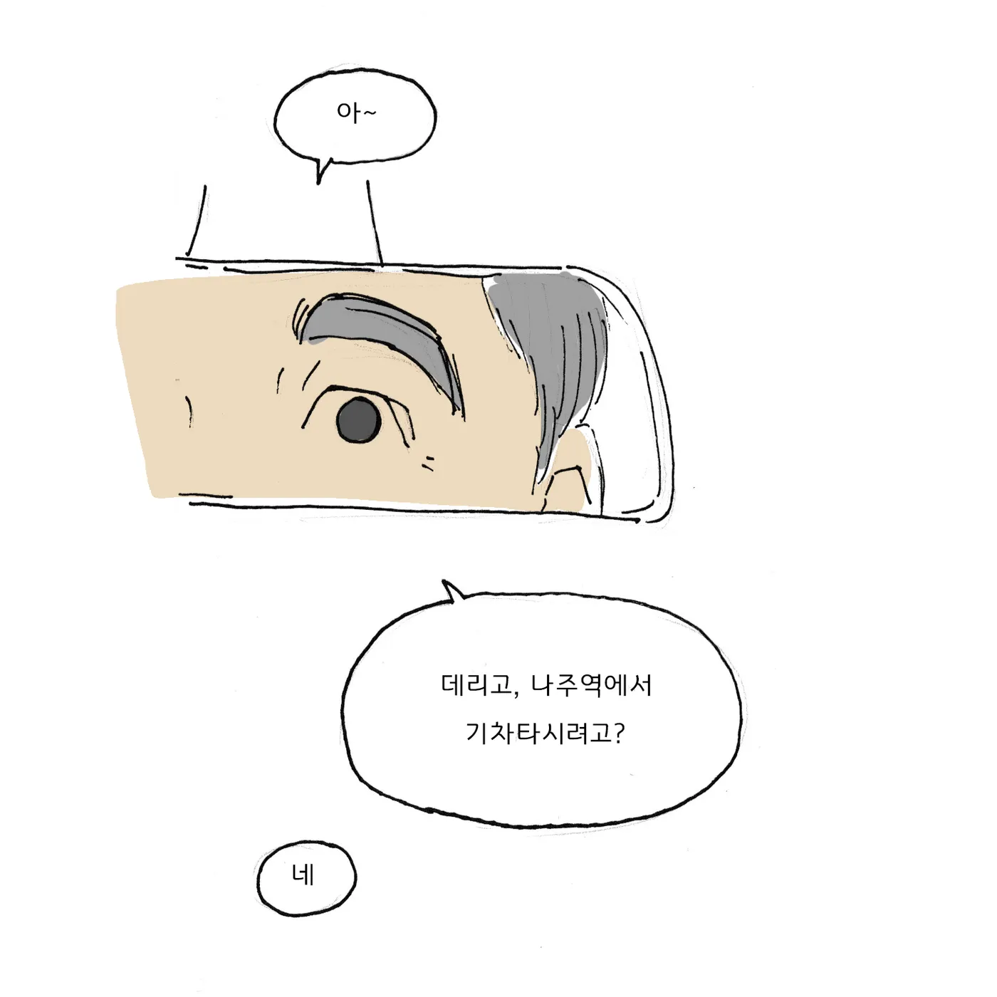 백미러에 비친 기사님의 눈을 아주 가깝게 잡은 컷.
