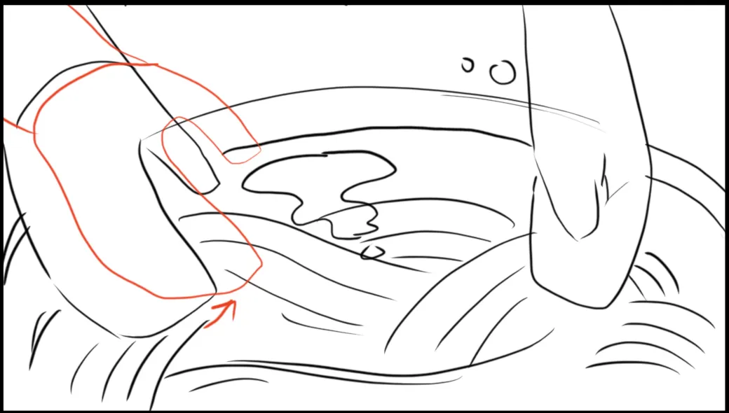 Close on hands kneading dough with a motion arrow.