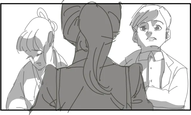 From behind two silhouettes: the girl between them.
