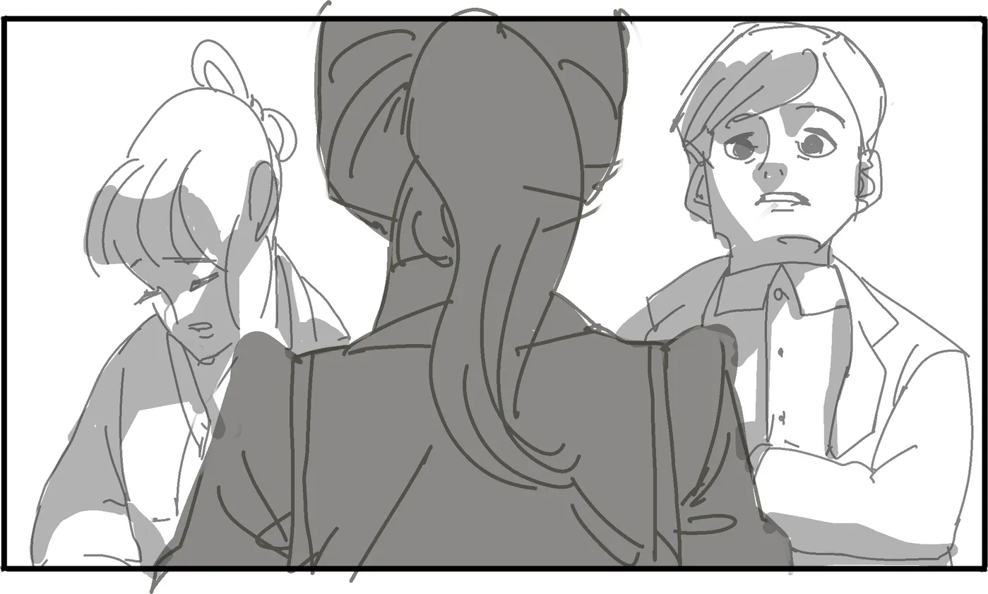 From behind two silhouettes: the girl between them.