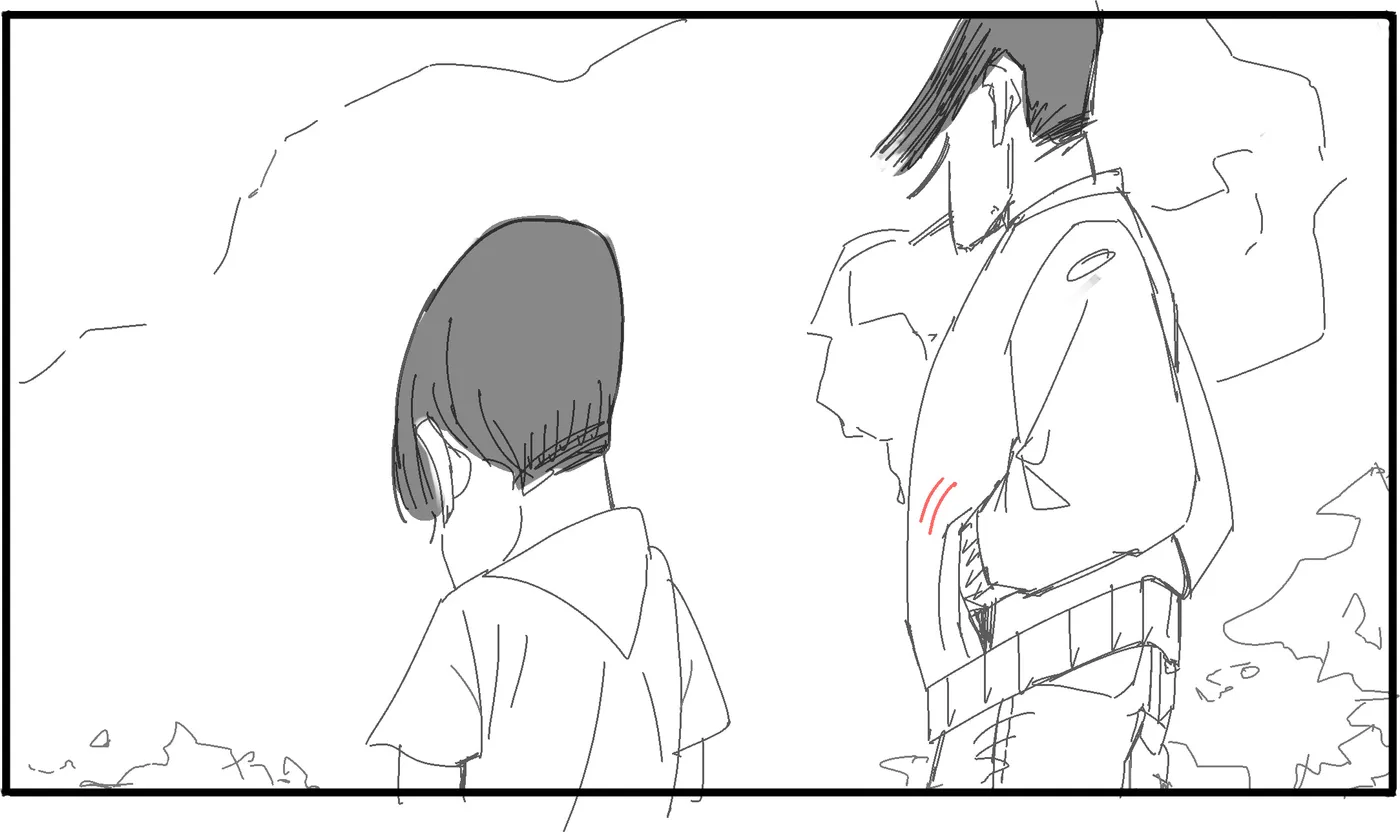 The boy and the uniformed man from behind.